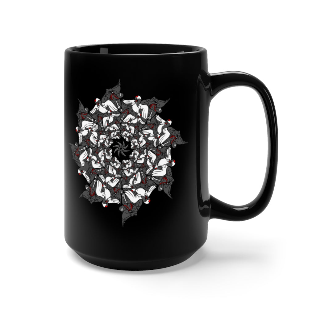 Ninja Crane Shuriken Tessellation Pattern Black Ceramic Mug 15oz