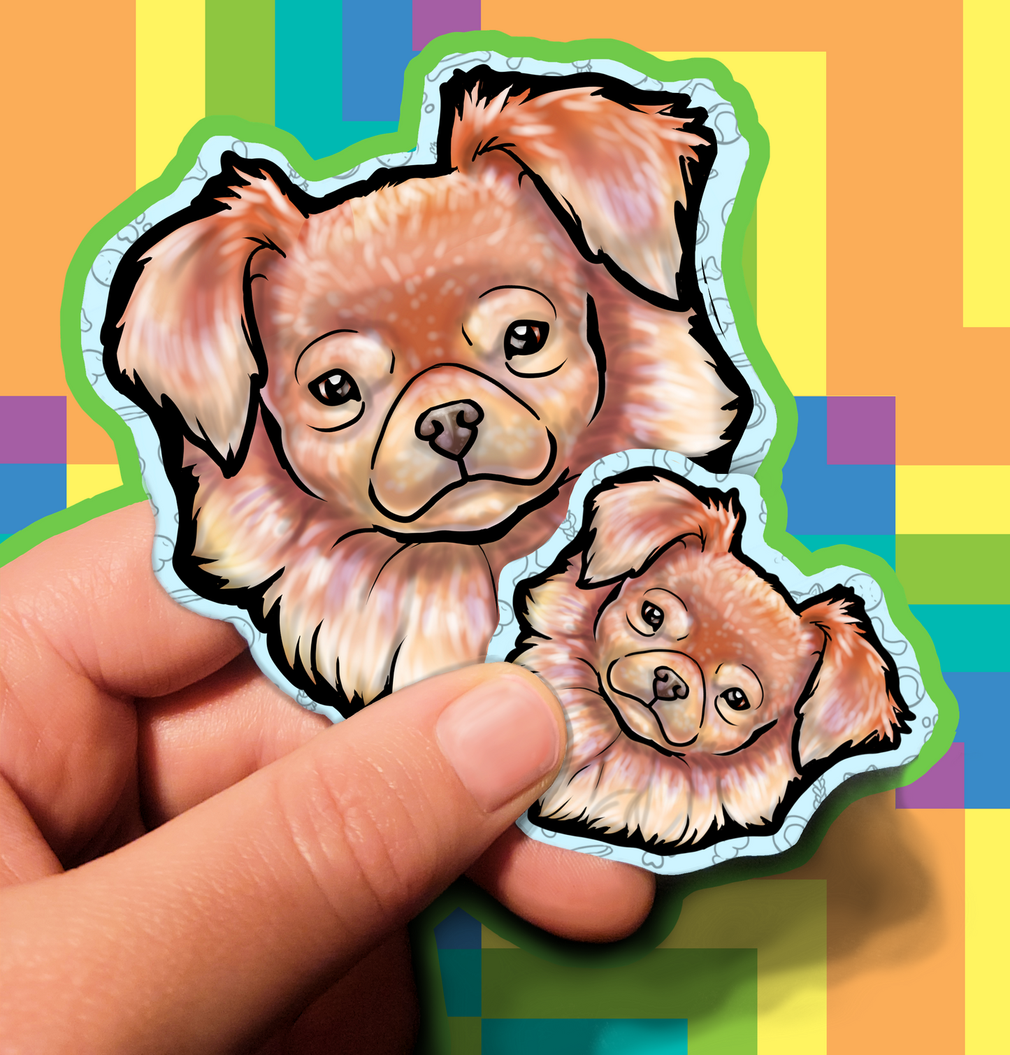 Fluffy Dog Trusting Waterproof Laminated Vinyl Sticker 1.5 inch 3.5 inch