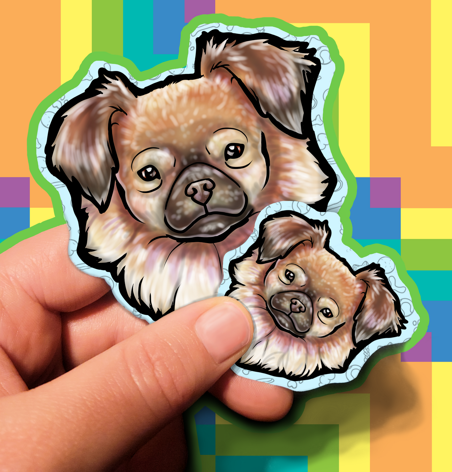 Fluffy Dog Trusting Waterproof Laminated Vinyl Sticker 1.5 inch 3.5 inch