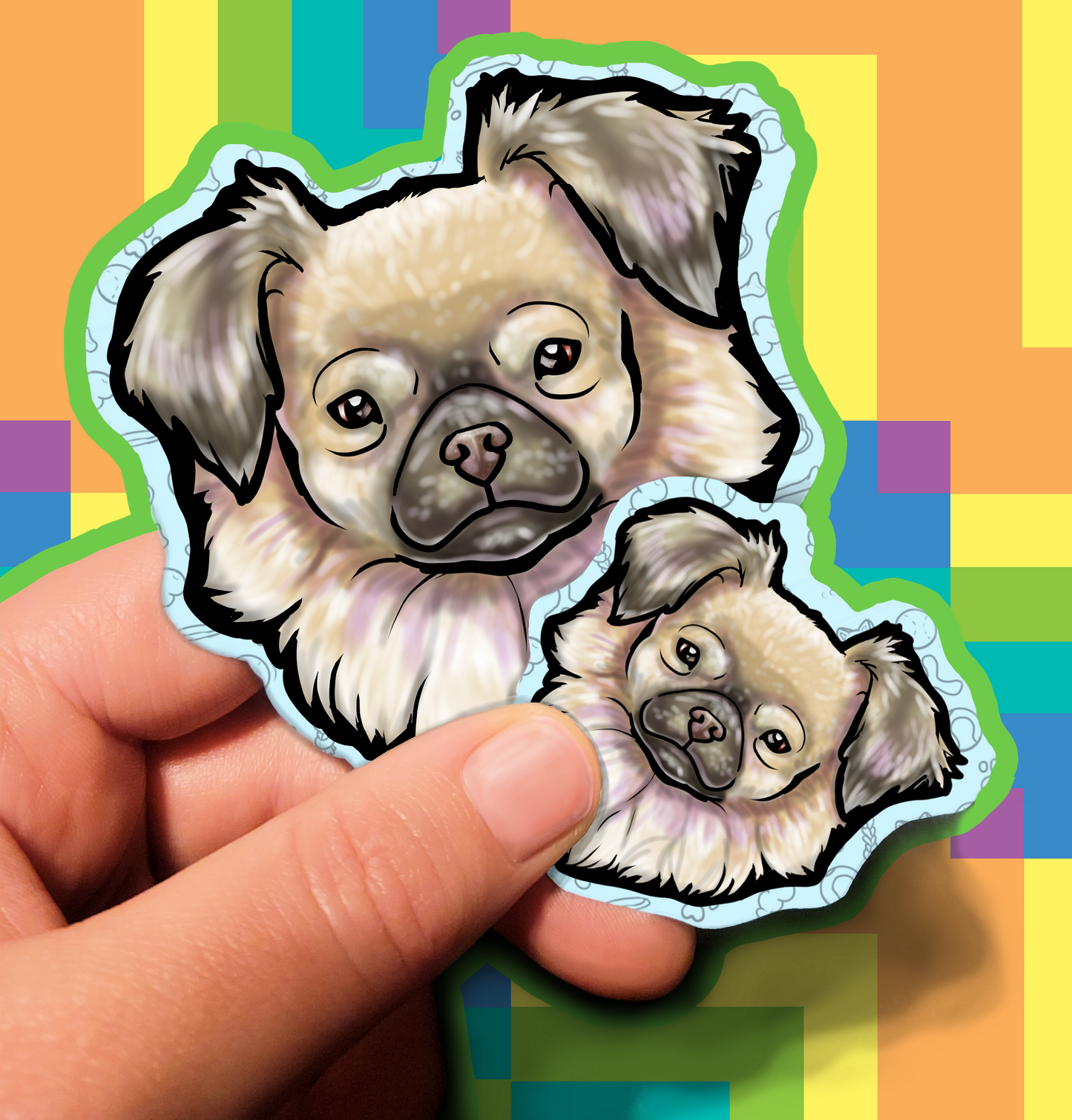 Fluffy Dog Trusting Waterproof Laminated Vinyl Sticker 1.5 inch 3.5 inch