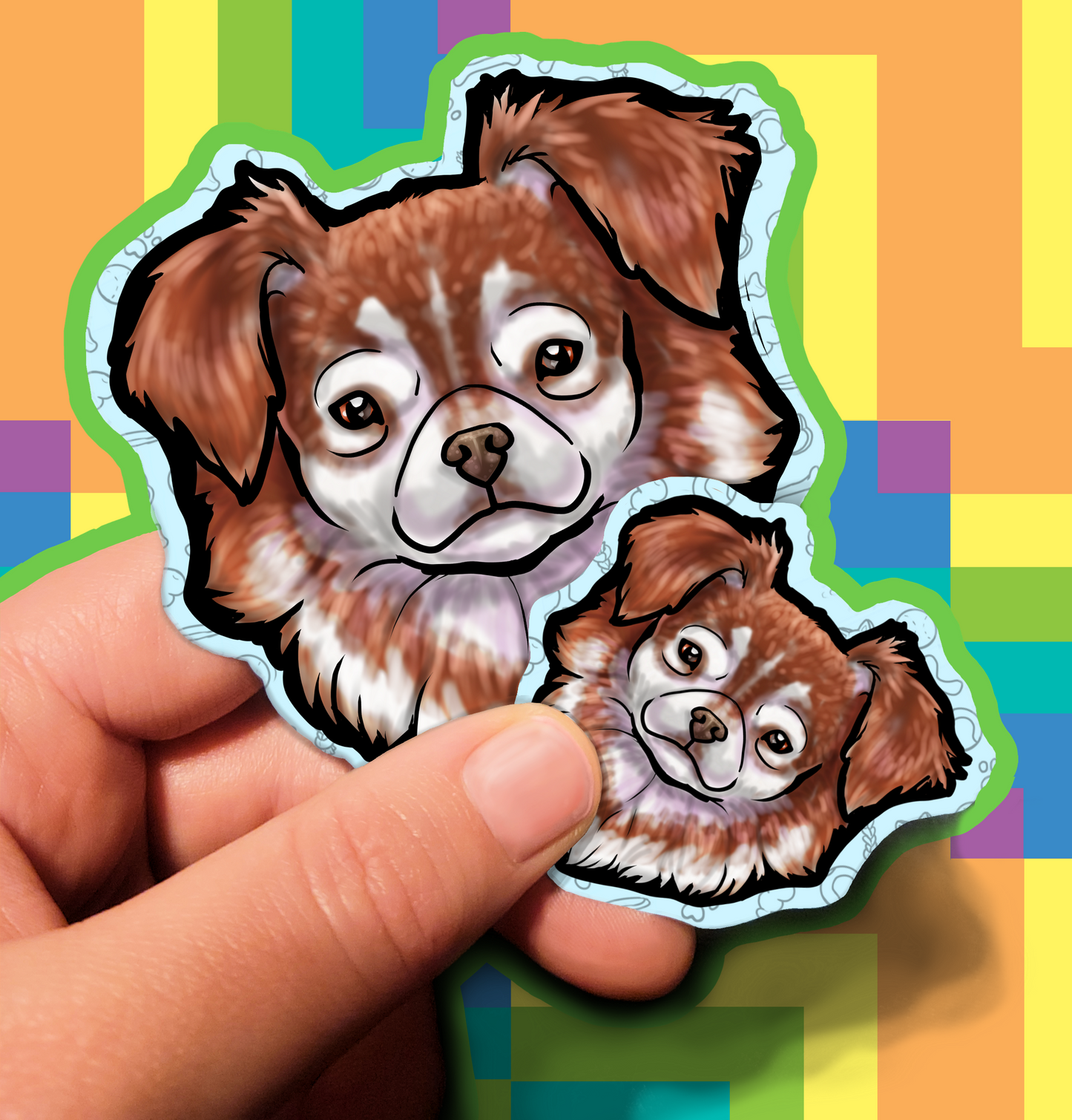 Fluffy Dog Trusting Waterproof Laminated Vinyl Sticker 1.5 inch 3.5 inch