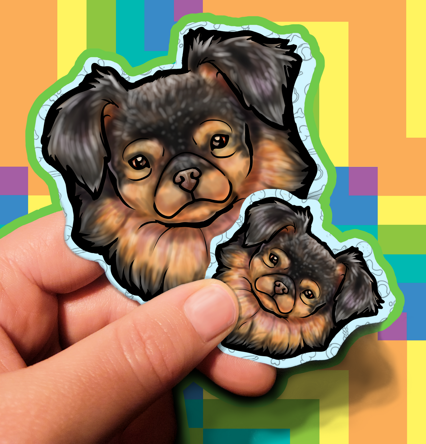 Fluffy Dog Trusting Waterproof Laminated Vinyl Sticker 1.5 inch 3.5 inch