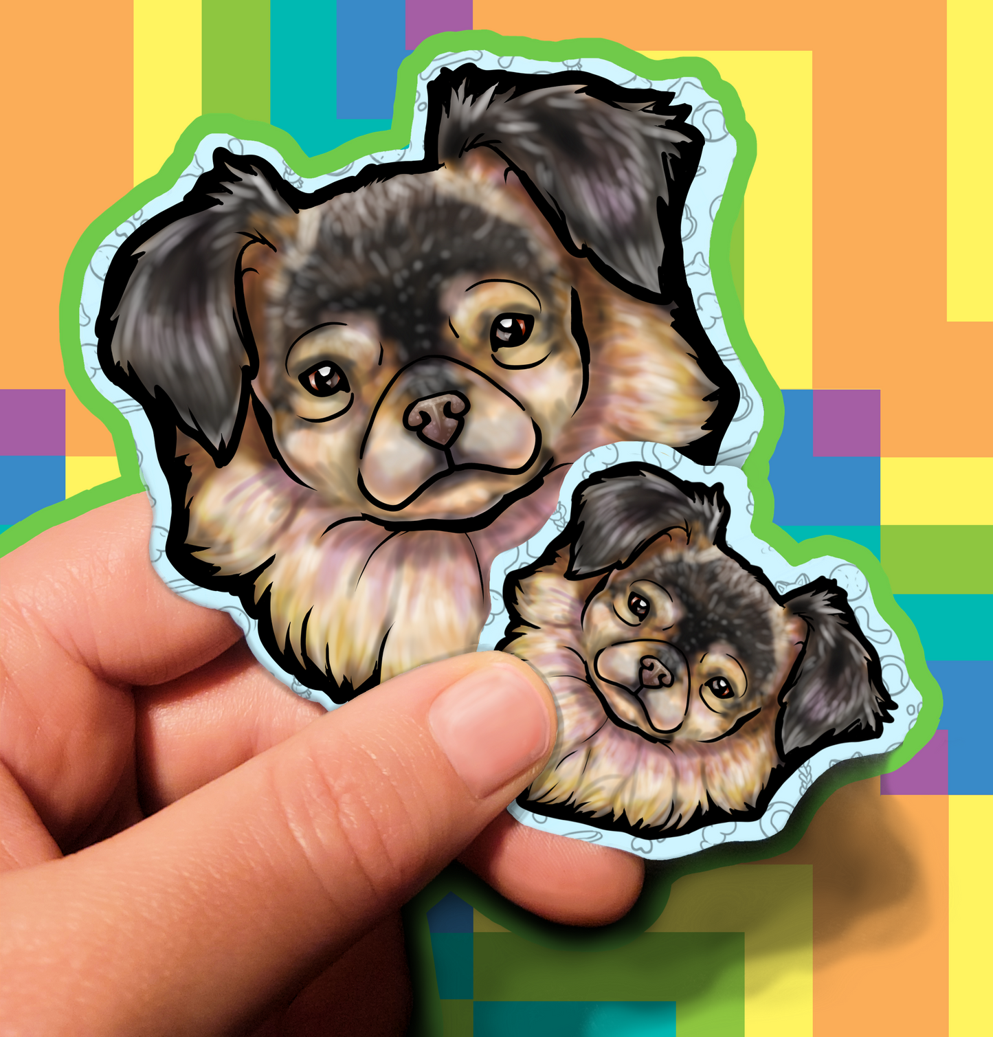 Fluffy Dog Trusting Waterproof Laminated Vinyl Sticker 1.5 inch 3.5 inch