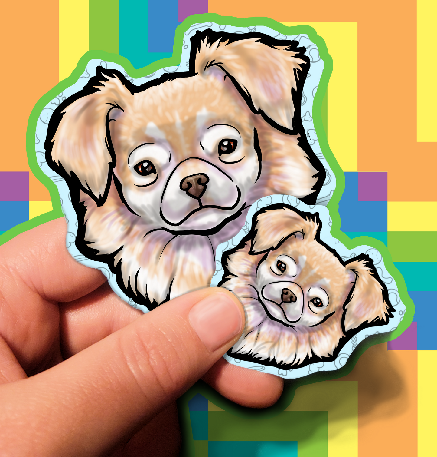 Fluffy Dog Trusting Waterproof Laminated Vinyl Sticker 1.5 inch 3.5 inch