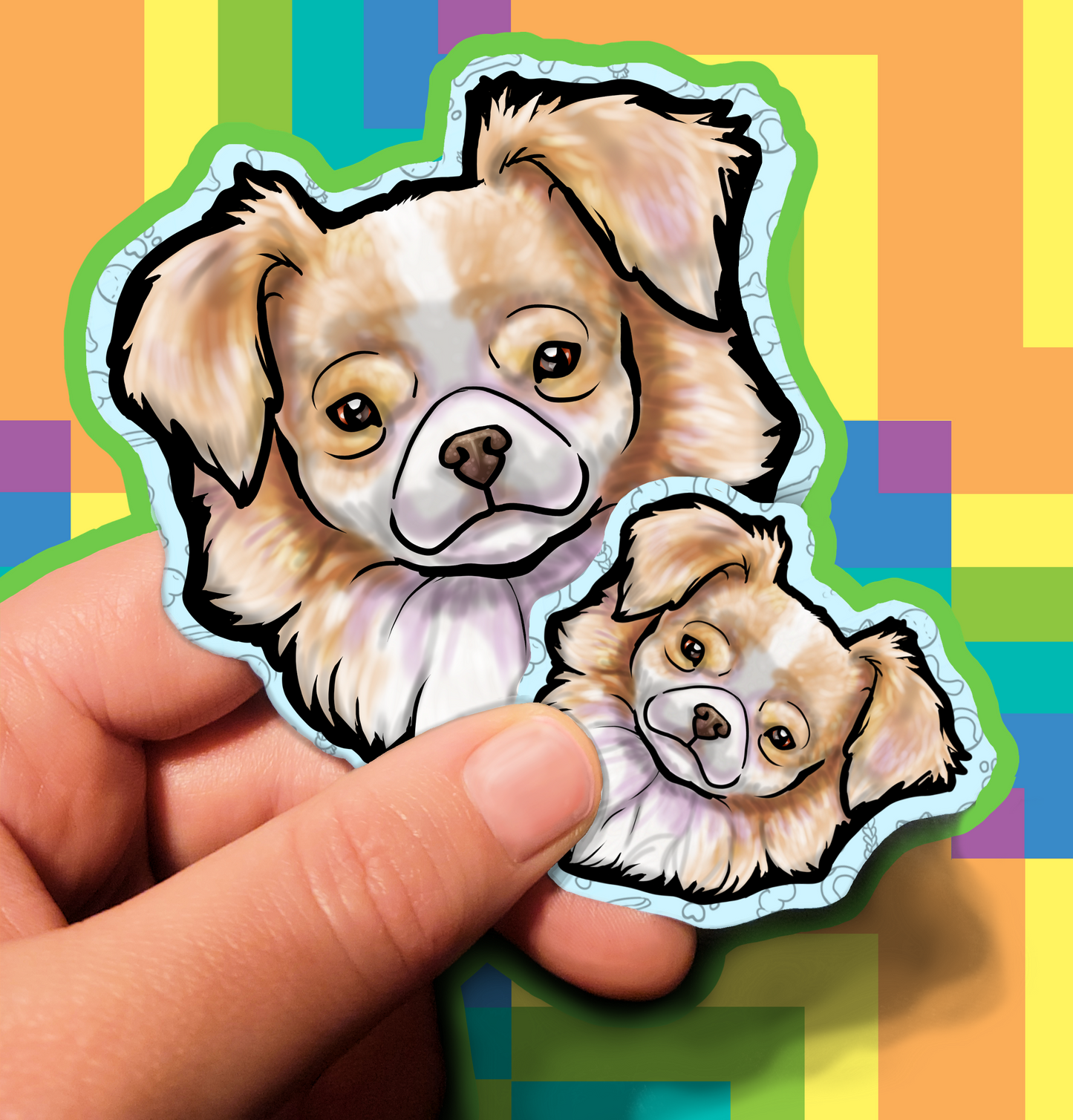 Fluffy Dog Trusting Waterproof Laminated Vinyl Sticker 1.5 inch 3.5 inch