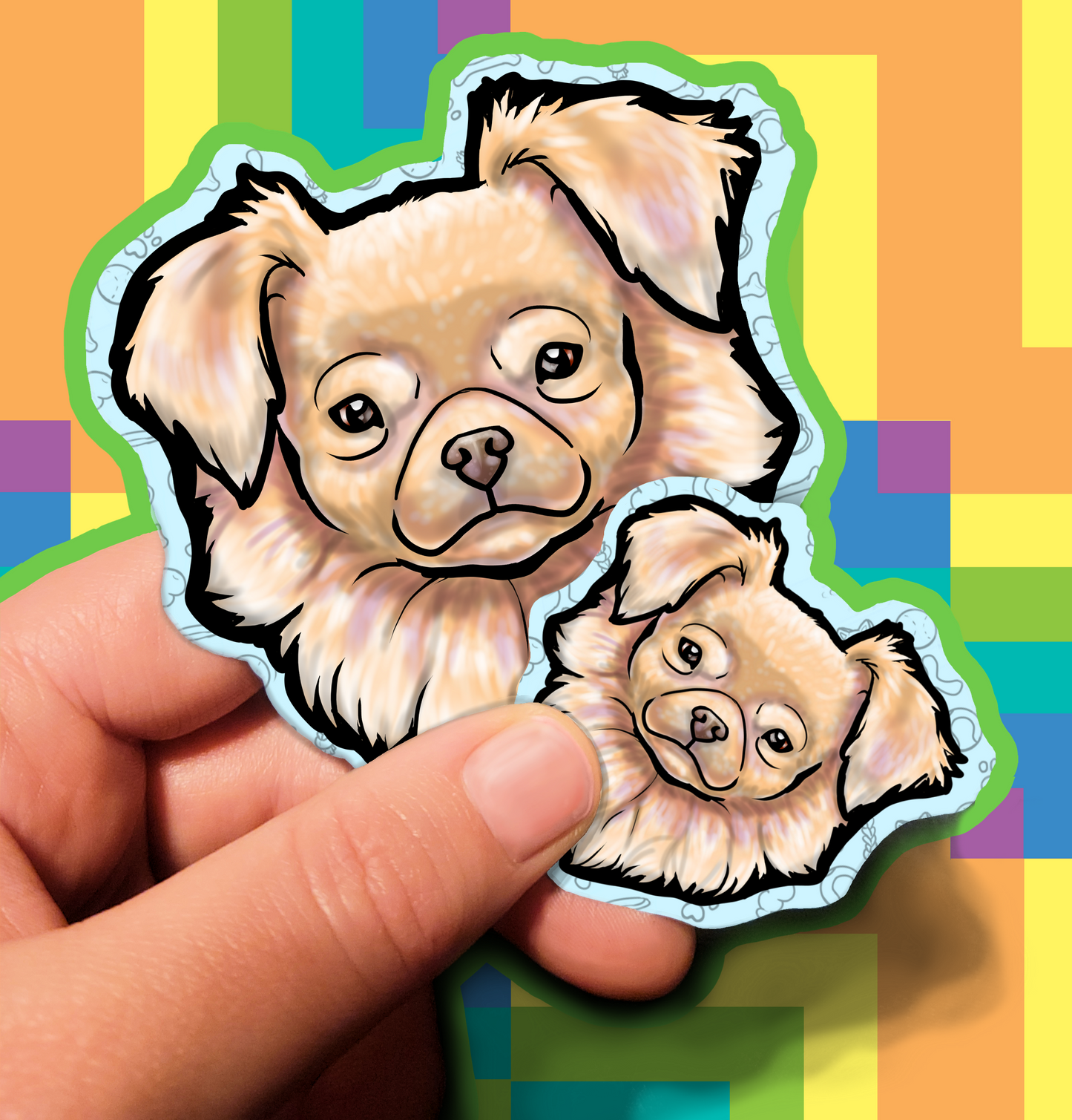 Fluffy Dog Trusting Waterproof Laminated Vinyl Sticker 1.5 inch 3.5 inch