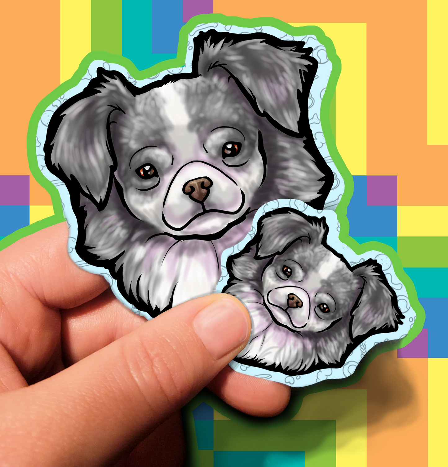 Fluffy Dog Trusting Waterproof Laminated Vinyl Sticker 1.5 inch 3.5 inch