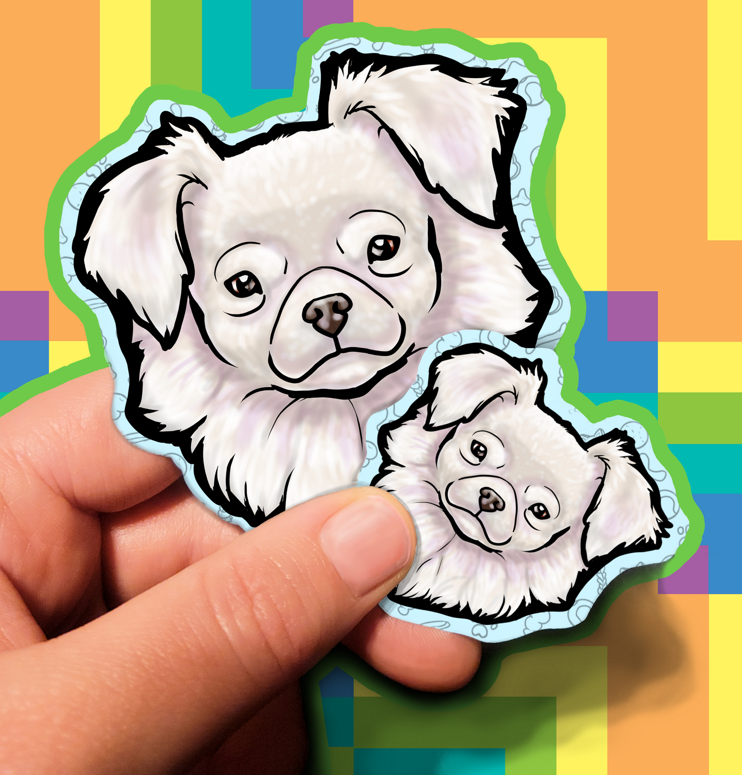 Fluffy Dog Trusting Waterproof Laminated Vinyl Sticker 1.5 inch 3.5 inch