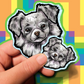 Fluffy Dog Trusting Waterproof Laminated Vinyl Sticker 1.5 inch 3.5 inch