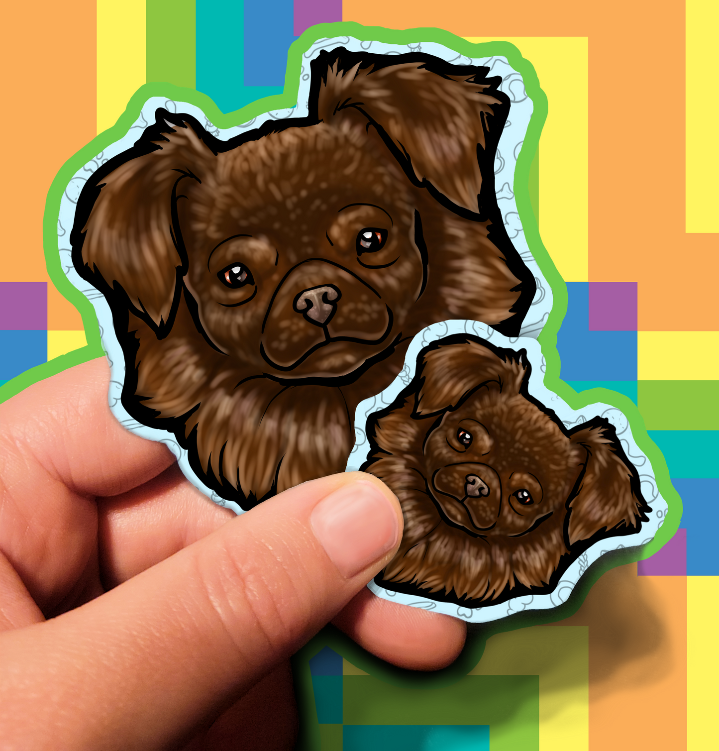 Fluffy Dog Trusting Waterproof Laminated Vinyl Sticker 1.5 inch 3.5 inch