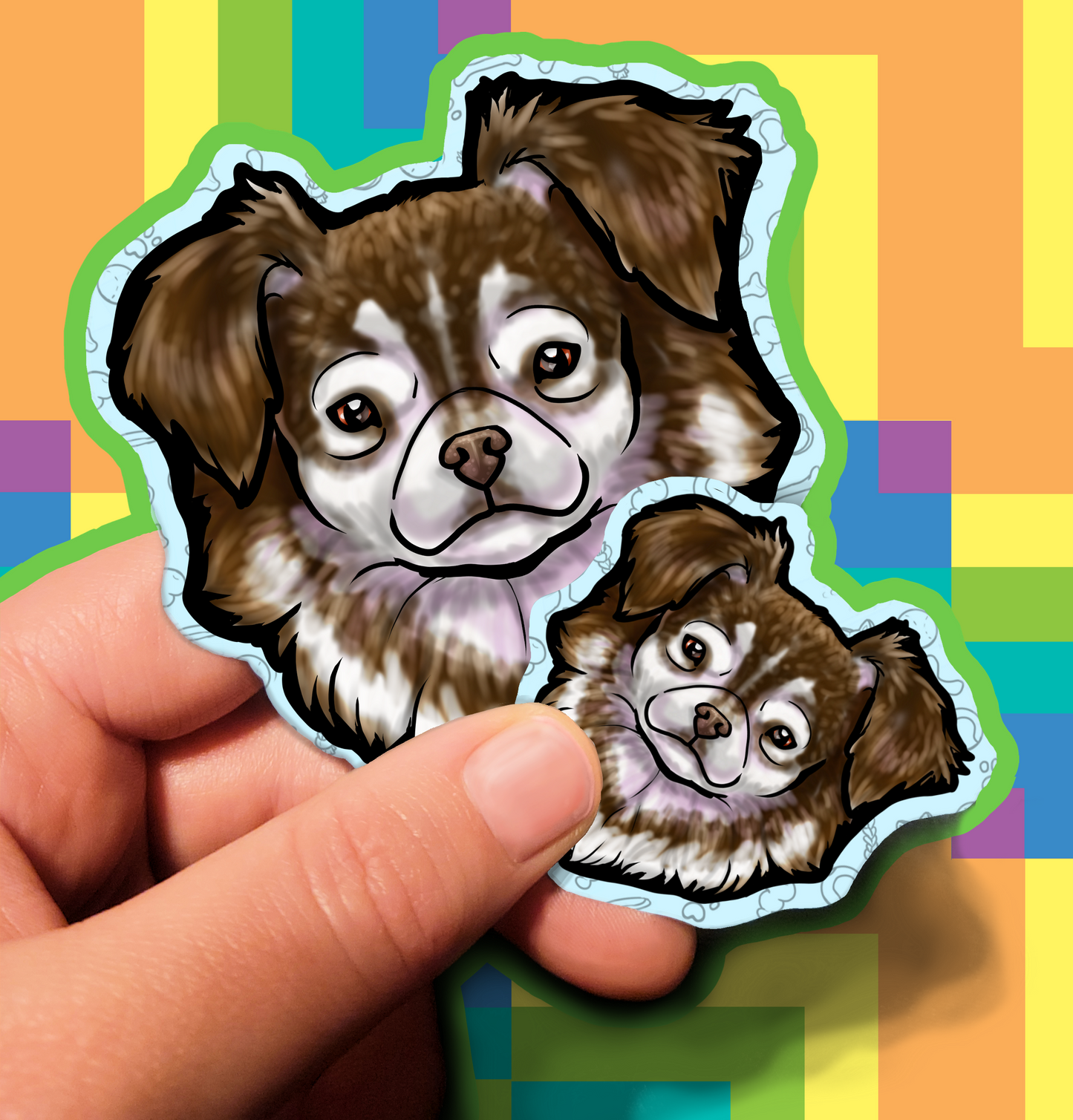 Fluffy Dog Trusting Waterproof Laminated Vinyl Sticker 1.5 inch 3.5 inch