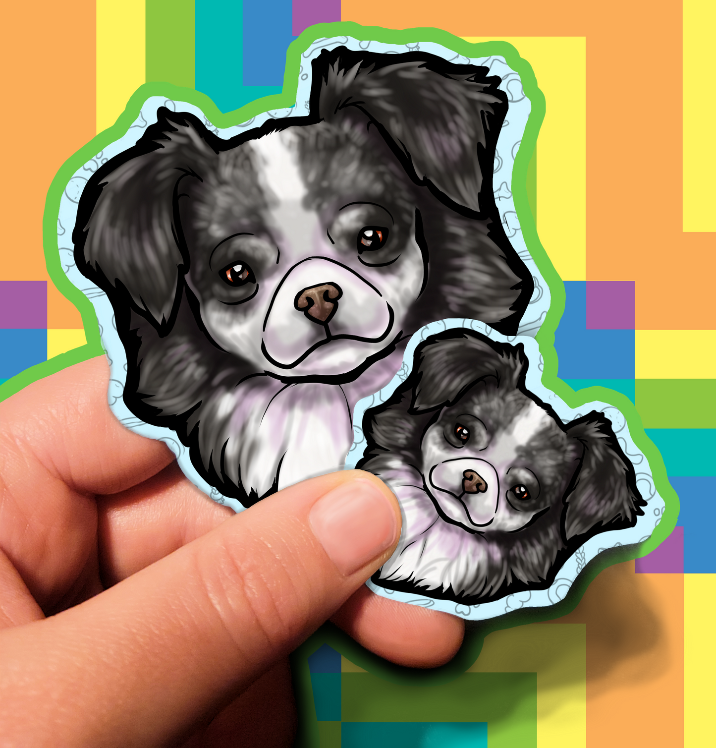 Fluffy Dog Trusting Waterproof Laminated Vinyl Sticker 1.5 inch 3.5 inch