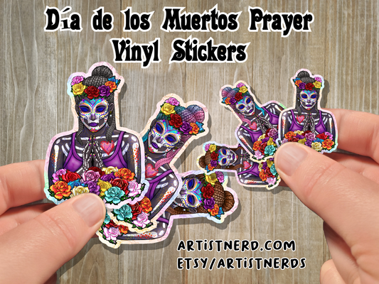 Sugar Skull Vinyl Sticker 2 or 3.5 inch Dreadlock Braids Prayer Laminated Waterproof Día de Muertos Day of the Dead