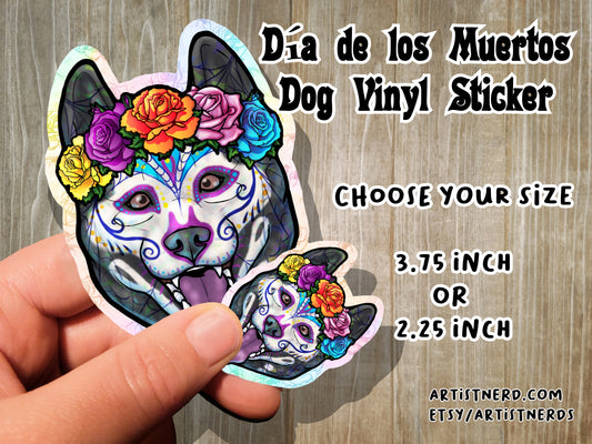 Sugar Skull Dog Vinyl Sticker 2 or 3.5 inch Laminated Waterproof Día de Muertos Day of the Dead Perro Corgi Huskey Lab