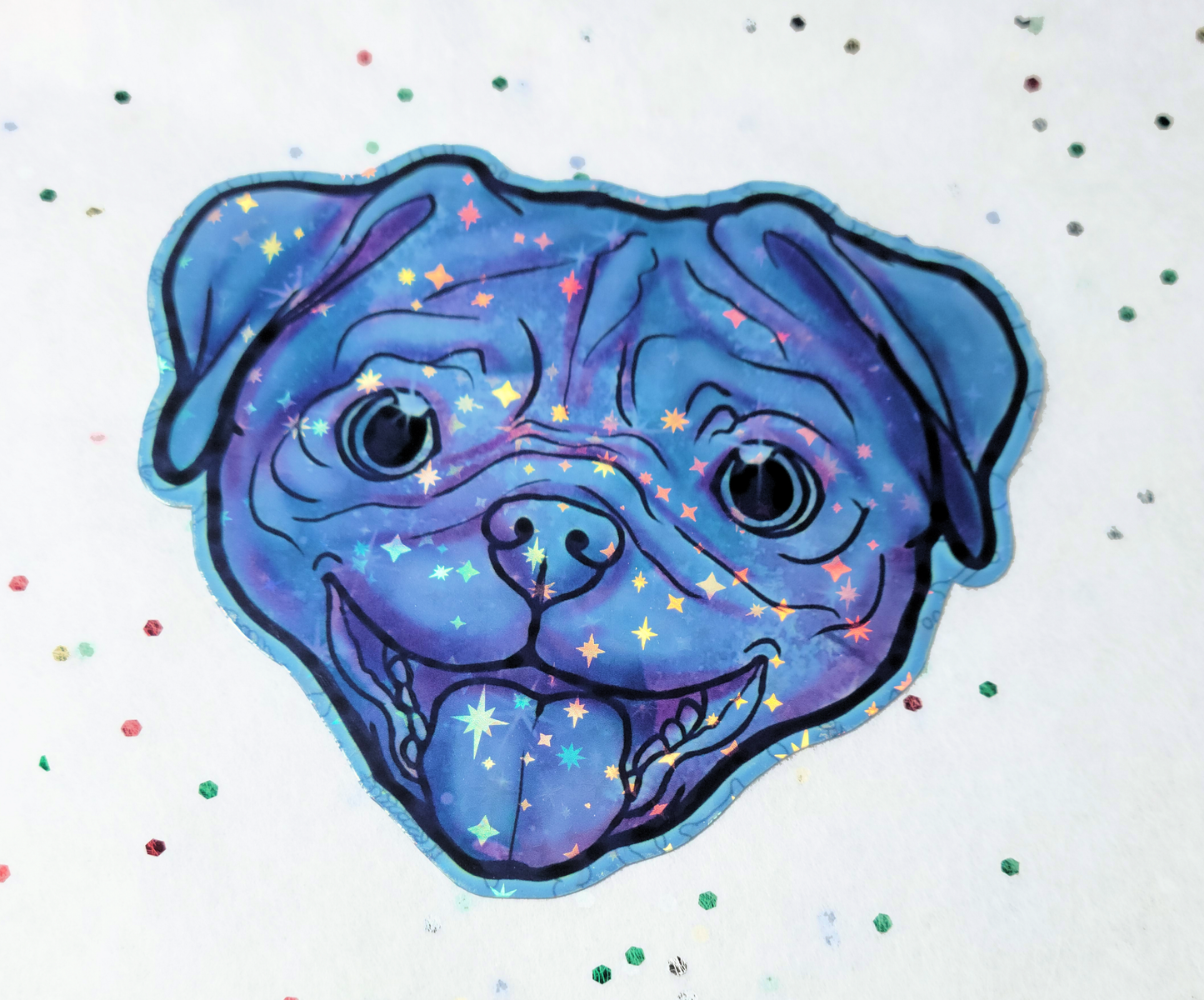 Dog Constellation "Expectant" Waterproof Laminated Vinyl Stickers Shimmer Starry Glitter Matte