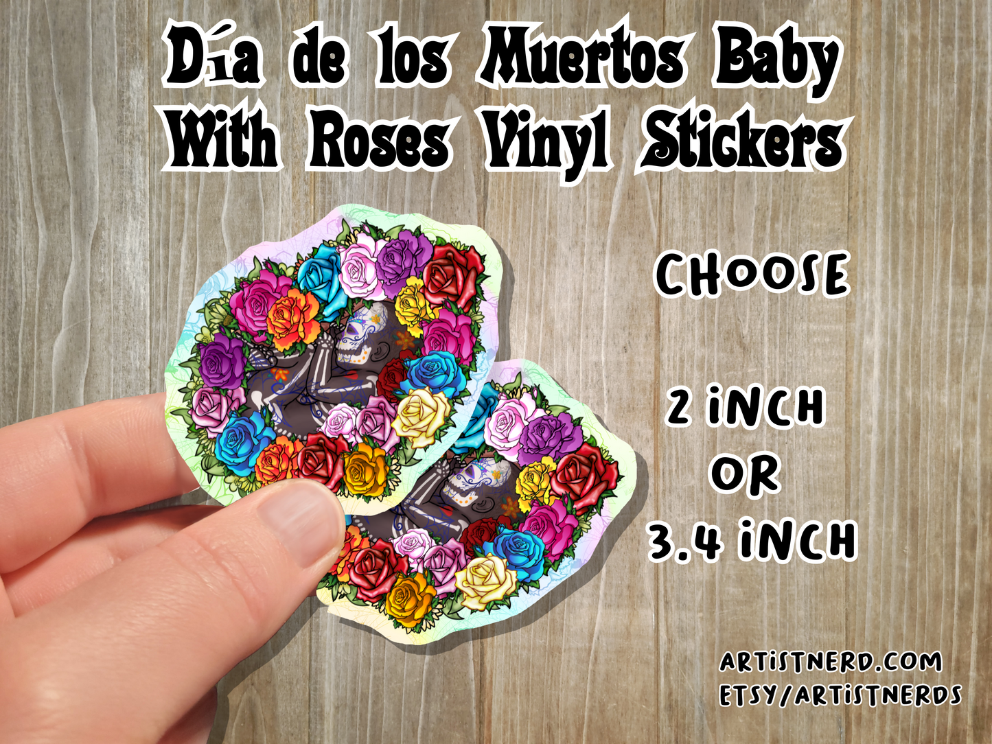 Sugar Skull Baby with Roses Waterproof Laminated Vinyl Stickers Día de los Muertos | Day of the Dead Fetus Womb