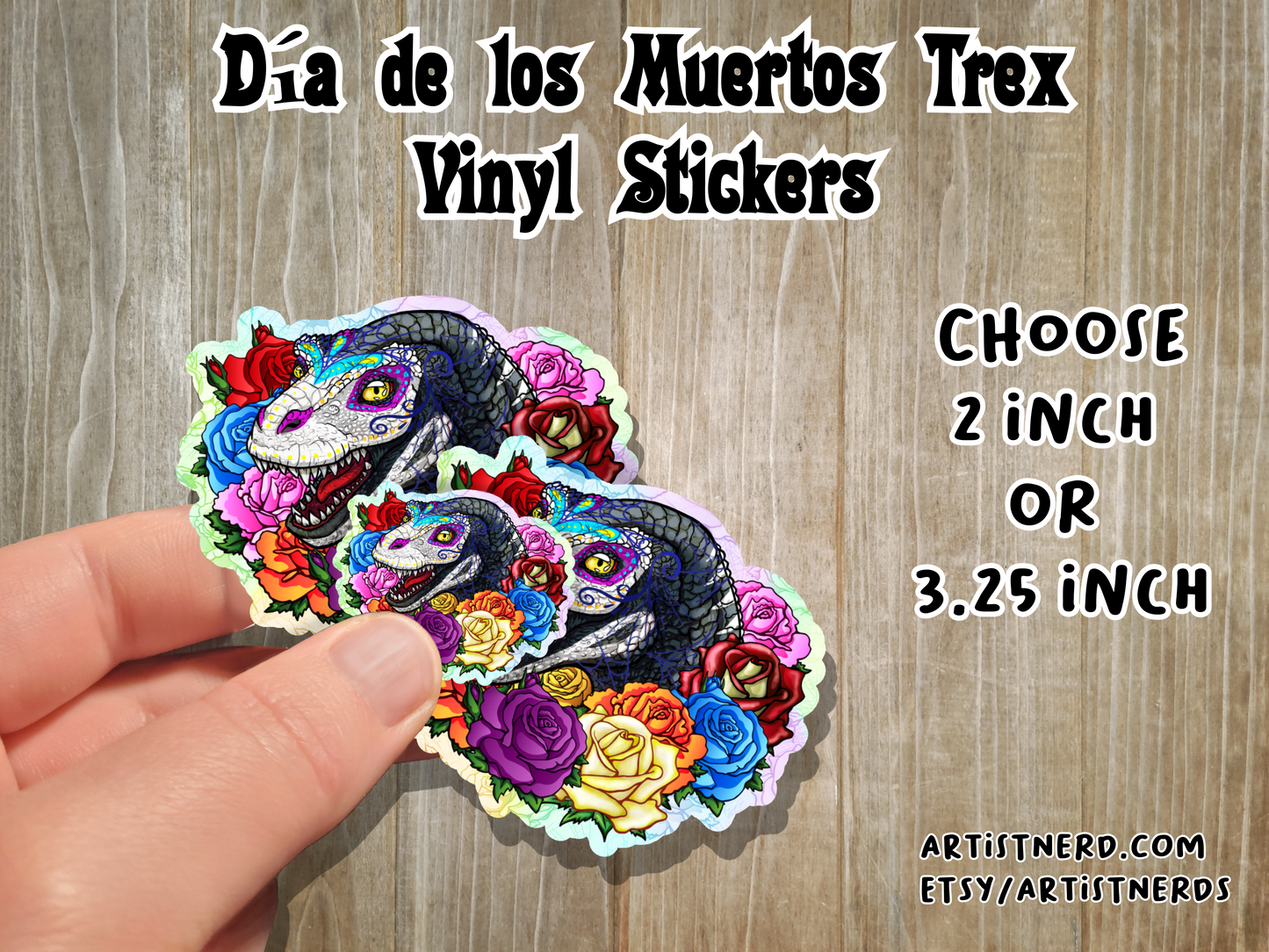 Sugar Skull T-rex Dinosaur Waterproof Laminated Vinyl Stickers Día de los Muertos | Day of the Dead Dino Dragon