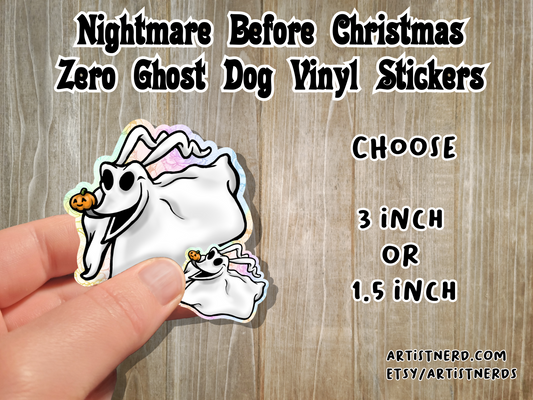 Zero Ghost Dog Nightmare before Christmas Vinyl Sticker 1.5 or 3 inch Laminated Waterproof Perro
