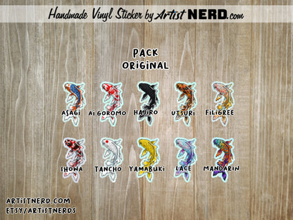 Multi-pack Koi Fish Vinyl Decal Stickers, Choose your size 1", 2.65", 4.9"