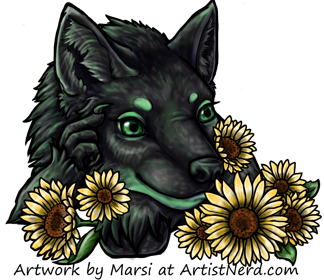 Custom Digital Art: Wolf Dog Fox Werewolf Werefox Weredog Furry Feral Fursona with flowers