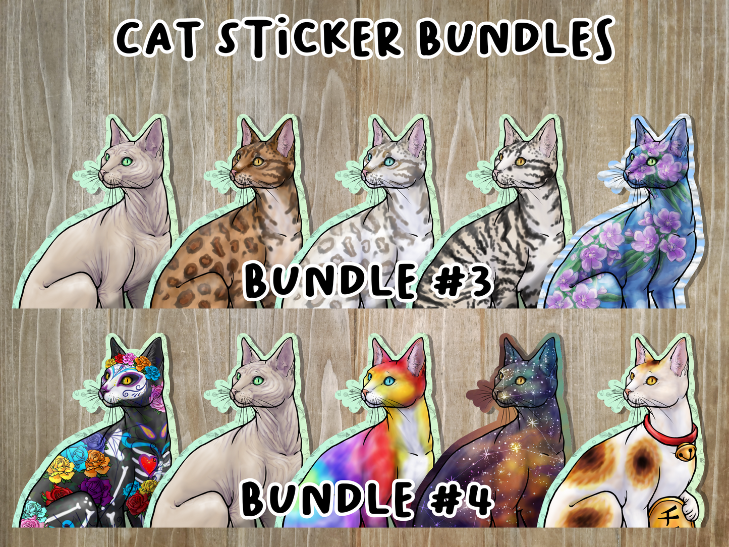 Bundle (5) 2 inch Sitting Lucky Cat Neko Gato Waterproof Laminated Vinyl Stickers Matte