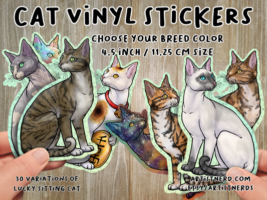 Bundle (5) 4.5 inch Sitting Lucky Cat Neko Gato Waterproof Laminated Vinyl Stickers Matte