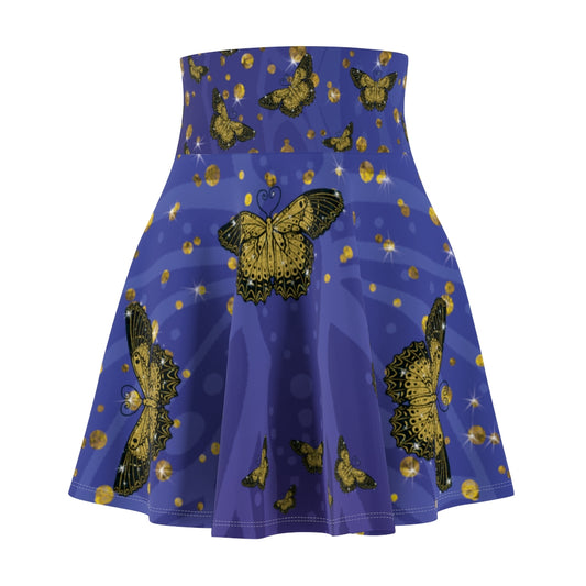 Gold Glitter Butterfly on Midnight Skater Skirt