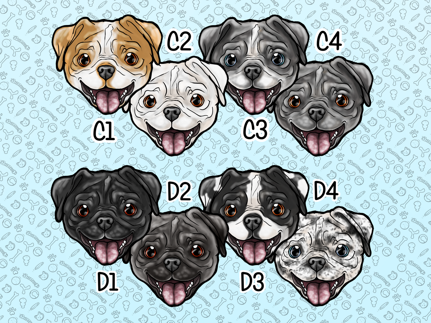 Expectant Pug Bulldog Dog Waterproof Laminated Vinyl Stickers 1.5 inch 3.5 inch